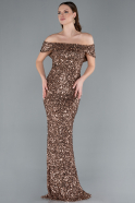 Copper Off The Shoulder Long Sequin Mermaid Prom Dress ABU4778