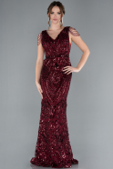 Burgundy Long Scaly Mermaid Evening Dress ABU3842