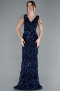 Navy Blue Long Scaly Mermaid Evening Dress ABU3842