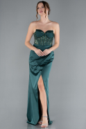 Long Emerald Green Satin Evening Dress ABU4568