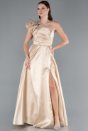 Beige One Shoulder High Slit Long Taffeta Prom Evening Dress ABU4782