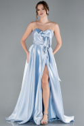 Light Blue Strapless High Slit Long Satin Graduation Prom Dress ABU4774