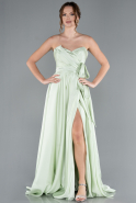 Mint Strapless High Slit Long Satin Graduation Prom Dress ABU4774