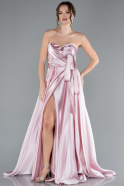 Powder Color Strapless High Slit Long Satin Graduation Prom Dress ABU4774