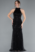 Black Halter Neck Beaded Long Mermaid Evening Gown ABU4777