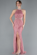 Pink Halter Neck Slit Long Glitter Mermaid Evening Gown ABU4766