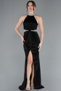 Black Halter Neck Slit Long Glitter Mermaid Evening Gown ABU4766