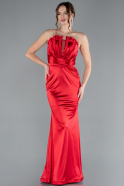 Red Strapless Long Satin Mermaid Evening Dress ABU4770