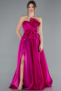 Fuchsia Strapless Slit Long Satin Prom Dress ABU4680