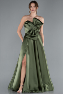 Olive Drab Strapless Slit Long Satin Prom Dress ABU4680