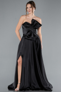 Black Strapless Slit Long Satin Prom Dress ABU4680