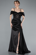 Black Glittery Underwire Slit Long Satin Evening Gown ABU4801