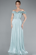 Mint Boat Neck Long Chiffon Evening Dress ABU4807