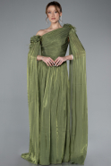 Olive Drab One Shoulder Shawl Sleeve Long Chiffon Evening Dress ABU4809