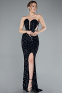 Navy Blue Strapless Slit Long Scaly Mermaid Prom Dress ABU4790