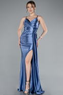 Indigo Back And Leg Cleavage Long Satin Prom Gown ABU4814