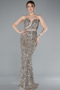 Beige Strapless Long Scaly Mermaid Prom Dress ABU4816