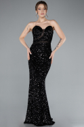 Black Strapless Long Scaly Mermaid Prom Dress ABU4816