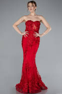 Red Strapless Three Dimensional Floral Long Mermaid Evening Gown ABU5803
