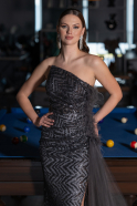 Anthracite Strapless Slit Long Train Sequin Mermaid Evening Gown ABU4772