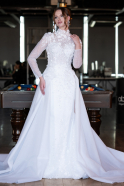 White Long Sleeve Guipure Silvery Tail Wedding Dress ABG115