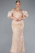 Long Gold Beaded Plus Size Engagement Dress ABU4788