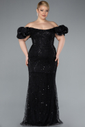 Long Black Beaded Plus Size Engagement Dress ABU4788