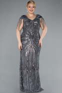 Anthracite Short Sleeve V Neck Long Sequin Plus Size Evening Gown ABU4821