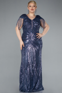 Indigo Short Sleeve V Neck Long Sequin Plus Size Evening Gown ABU4821