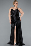 Black Back And Leg Cleavage Long Satin Plus Size Prom Gown ABU4815