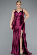 Cherry Colored Back And Leg Cleavage Long Satin Plus Size Prom Gown ABU4815
