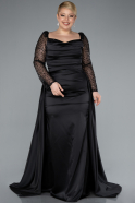 Black Long Satin Formal Plus Size Dress ABU4670