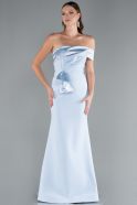 Light Blue Satin One Shoulder Long Mermaid Evening Gown ABU4832