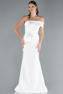 White Satin One Shoulder Long Mermaid Evening Gown ABU4832