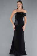 Black Satin One Shoulder Long Mermaid Evening Gown ABU4832