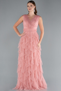 Onion Skin V Neck Layered Tulle Long Prom Dress ABU4723