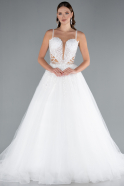 White Deep V-Neck Illusion Corset Tulle Wedding Dress ABG125
