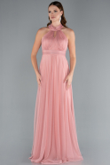 Onion Skin Halter Neck Long Graduation Prom Dress ABU3252