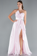 Powder Color Strapless Slit Long Satin Prom Gown ABU4522