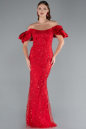 Red Stoned Strapless Sleeve Accessories Long Mermaid Evening Gown ABU4509