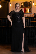 Black Short Sleeve Beaded Slit Long Plus Size Chiffon Evening Gown ABU4806