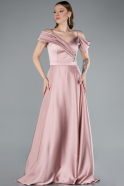 Powder Color Satin Off Shoulder Long Satin Evening Gown ABU4868