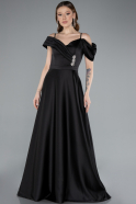 Black Satin Off Shoulder Long Satin Evening Gown ABU4868