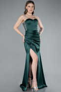 Long Emerald Green Satin Prom Gown ABU3198