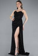 Black Strapless Beaded Slit Long Evening Gown ABU4871