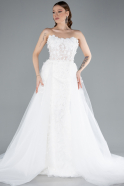 White 3D Floral Strapless Tail Long Plus Size Wedding Dress ABG128