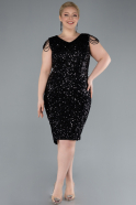 Black V Neck Midi Sequined Plus Size Evening Gown ABK2331