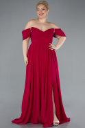 Koyu Fuşya Boat Neck Long Chiffon Plus Size Prom Dress ABU3738