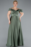 Olive Drab Satin Off Shoulder Long Satin Plus Size Evening Gown ABU4869
