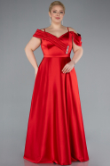 Red Satin Off Shoulder Long Satin Plus Size Evening Gown ABU4869